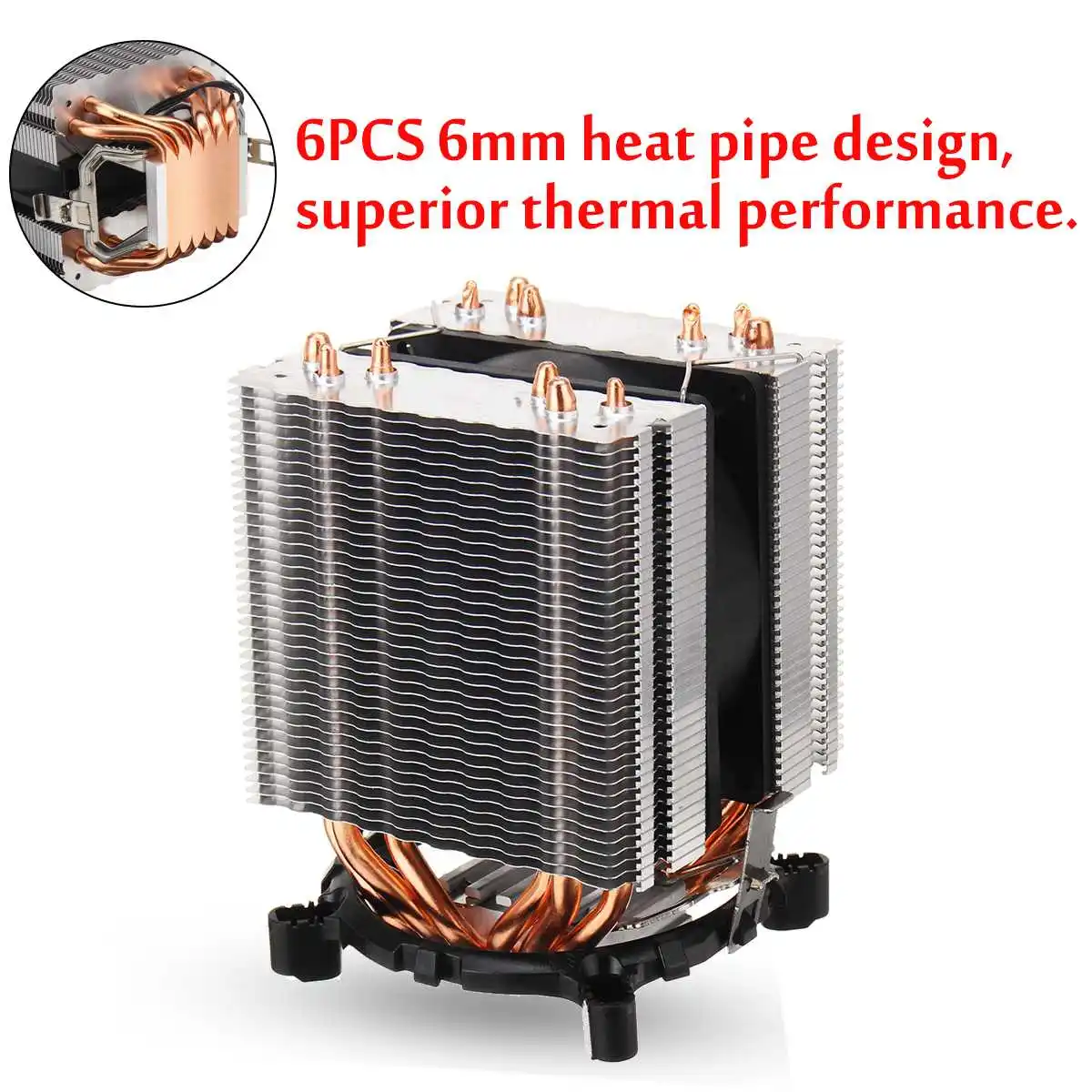 6 xCopper الحرارة أنابيب الأزرق ضوء 3/4Pin CPU تبريد مروحة واحدة مزدوجة مروحة مشعاع ل إنتل 775/1150 /1151/1155/1156/1366 ل AMD