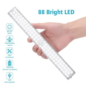 

Cabinet Lamps USB Rechargeable 88 LED Night Lights Human body induction Bar Light LED Tube 6500k Decora Wardrobe Kitchen Lamps