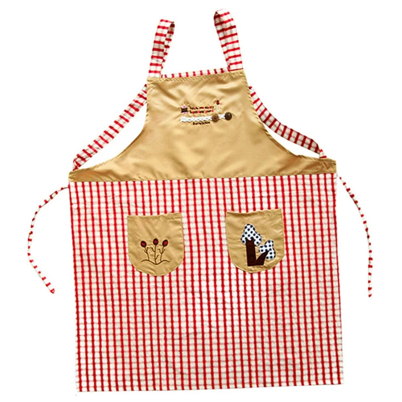 Hot Sale Classical Embroidery Apron Plaid Women Bowknot Kitchen Chef Dress With Pocket Gifts Shoulder Strap Style | Дом и сад