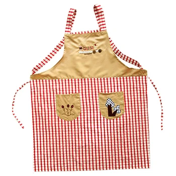 

Hot Sale Classical Embroidery Apron Plaid Women Bowknot Kitchen Chef Apron Dress With Pocket Gifts Shoulder Strap Style