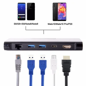 

Jimier Type-C USB-C Dock Station to HDMI & Two 3.0 Hub & Ethernet & Power For S8 S9 Mate10 P20 USB 3.1