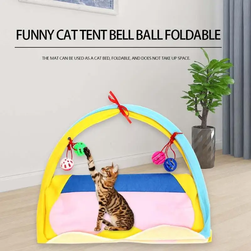

Pet Cat Toy Play Tent Hammocks Sleep Bed Foldable Kitten Mat with Balls Cat Play Sleeping Tent Balls Cat House Toys