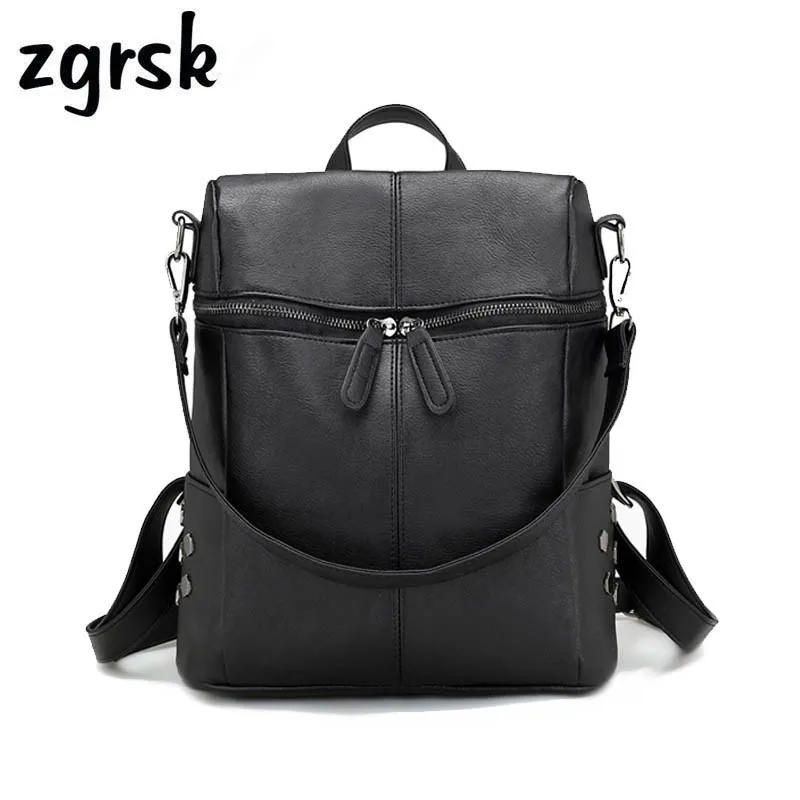 

Lady Pu Leather Anti Theft Backpack Women Shoulder Bag Pu Double Zipper School Bags For Teenage Girls Backpacks Rucksack