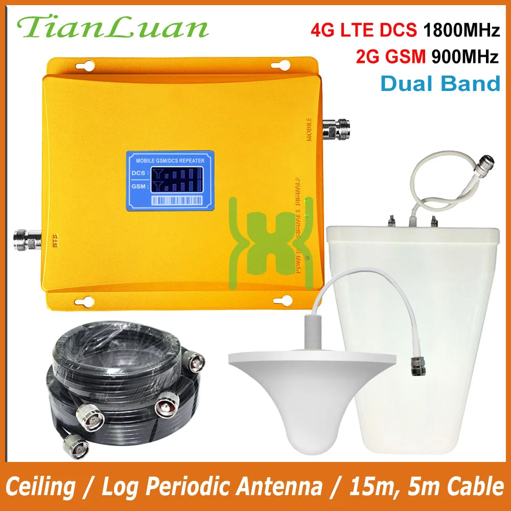 

TianLuan 4G LTE DCS 1800MHz 2G GSM 900Mhz Dual Band Mobile Phone Signal Booster 2G 4G Signal Repeater / LCD Display / Full Set
