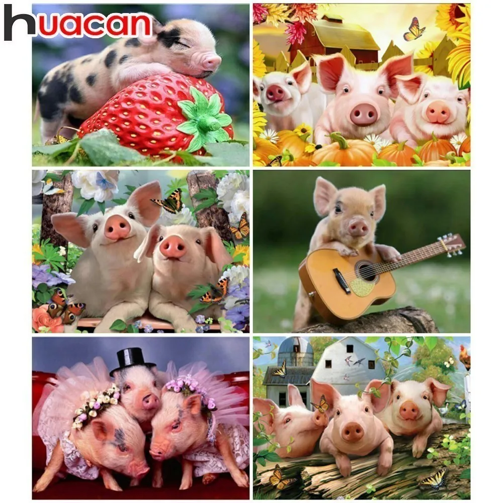 

HUACAN 5D DIY Full Square Diamond Painting Cute Pig Picture Of Rhinestone Cross Stitch Mosaic Diamond Embroidery Home Decor