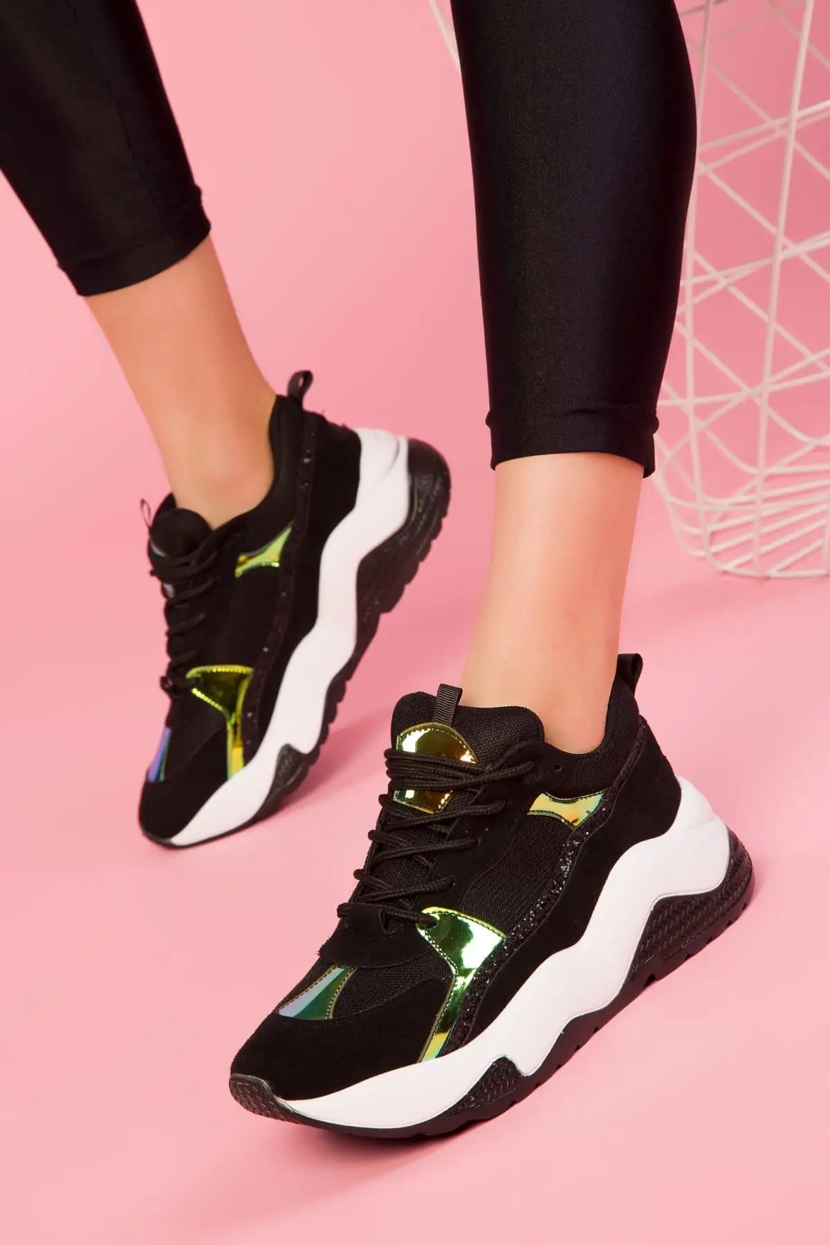 

Soho Cool Black Neon Decors Women Sneaker Thich Female Sports Vulcanize Shoes Breathable 13149