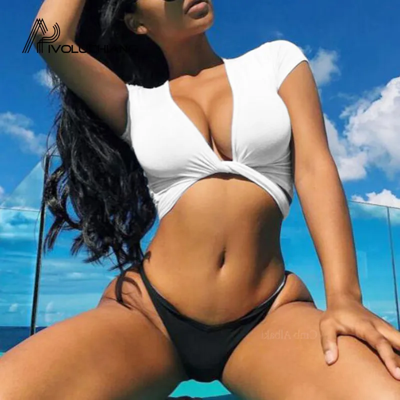

2018 Short Sleeve Brazilian Bikini Women Swimwear Female Swimsuit Two-pieces Bikini Set Tankini Bather Bathing Suit Swim