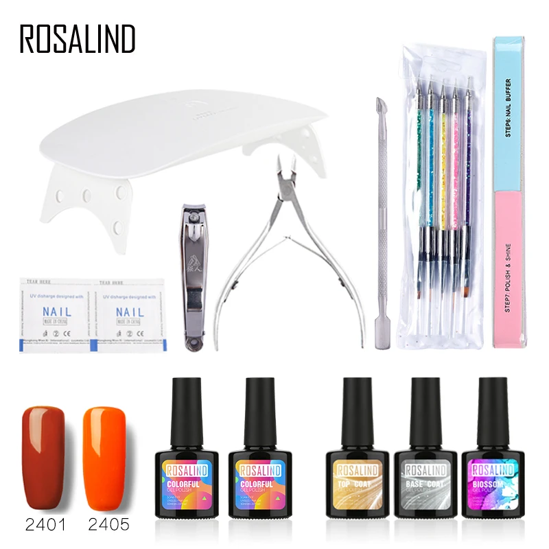 

ROSALIND Soak off Solid Color Nail Manicure Kits 10ml Any 2 Colors+1PC Blossom +1PC TOP+1PC BASE COAT Sunmini plus UV LED