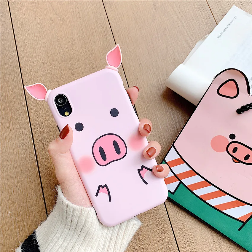 

Silicone Cute Luxury Case For iphone 6 6S 7 8 Plus X Xs Max Xr Phone Cases For iphone 7 plus Case soft TPU cartoon pig ear