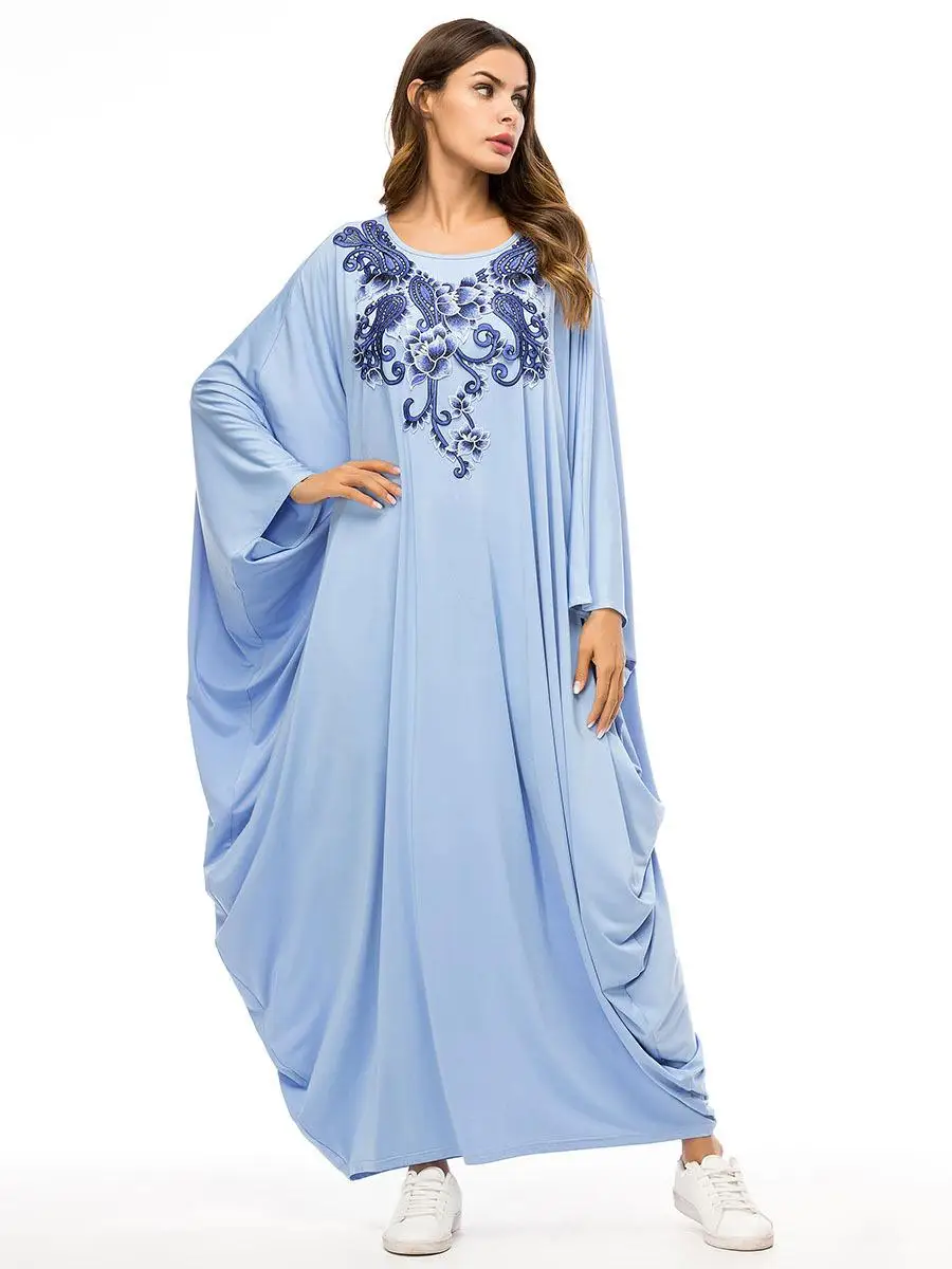 Женское мусульманское платье рукав «летучая мышь» Макси Цветочный Принт Свободный Повседневный с круглым вырезом Anaya