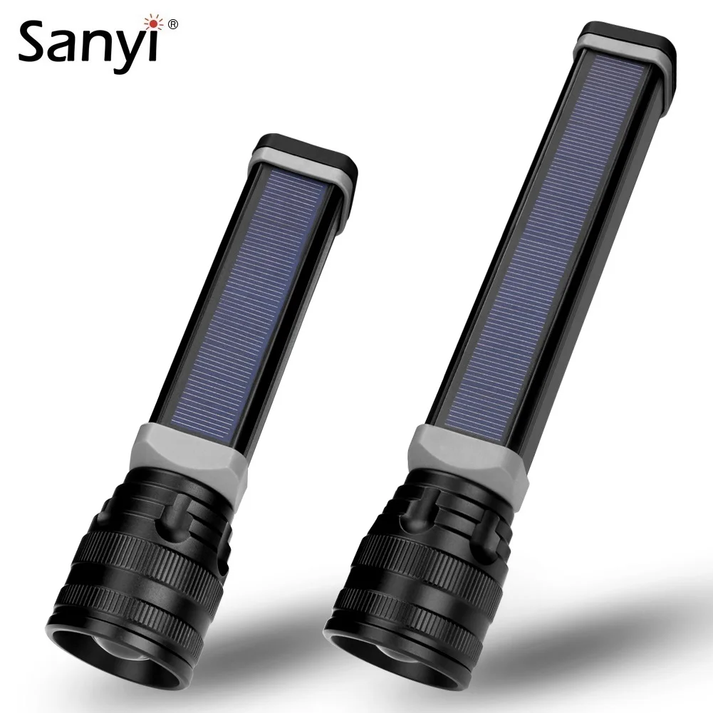 

Solar/USB Powered Flashlight Rechargeable Solar Flashlights 18650 Torch For Outdoor Camping Mobile Power Bank Built-in Battery