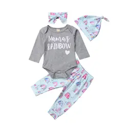 Cute43pcs Одежда для маленьких девочек; Одежда для новорожденных комплект Mama's Rainbow комбинезон с длинными рукавами Топы + штаны + шапка + повязка