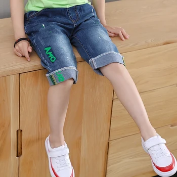 Teenager Kids Boys Denim Shorts 4Y-16Y Summer Letter Printed Children Boys Casual Pants Soft Cotton Jeans Short Straight Pants 2