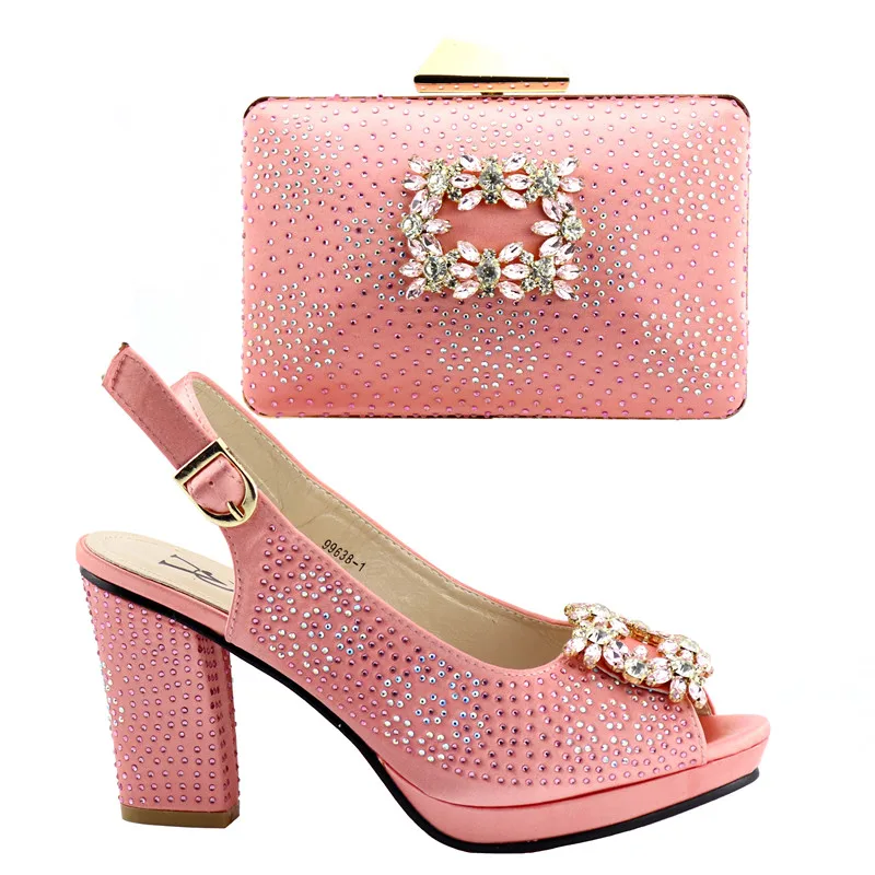 

9968-5 Italian Shoes with Matching Bags Set Decorated with Crystal Nigerian Shoes and Matching Bags Set Women Shoes Summer