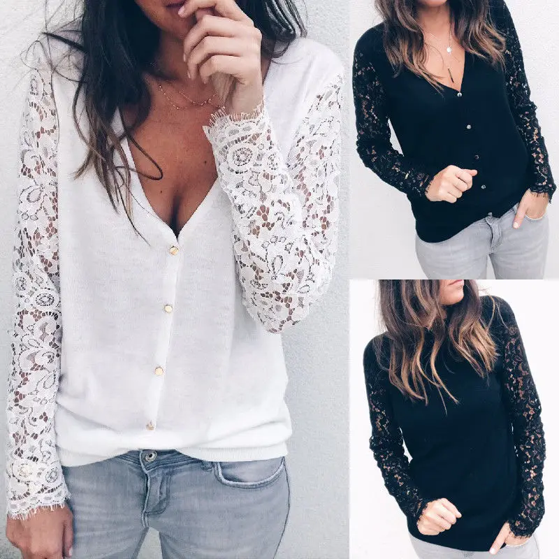 

Elegant Fashion Autumn Women Long Sleeve Loose Lace Casual Tops Hollow Out Solid T-shirt Slim Fashion Clothes 2 Colors