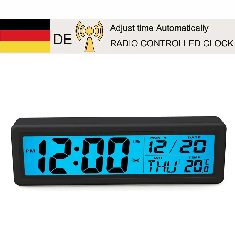 

Radio Controlled Alarm Clock LCD Digital Table Clock with Calendar Electronic Watch desktop nixie clock