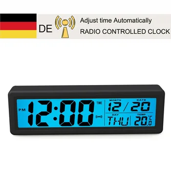 

Radio Controlled Alarm Clock LCD Digital Table Clock with Calendar Electronic Watch desktop nixie clock
