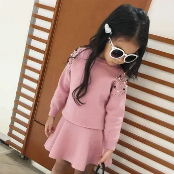 

Beading Knit Toddler Girl Clothes Christmas Clothing Sets Knitted Sweater Skirt 2 Pcs Outfits Autumn Winter Spring Baby Kids Set