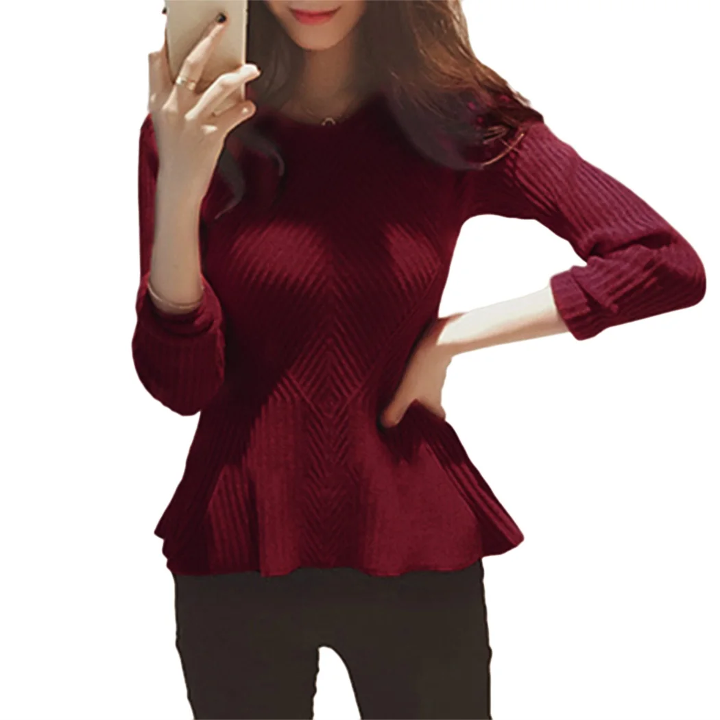 New Women Ruffle Knitted Sweater Autumn Spring Tops Casual Slim Pullover Long Sleeve O Neck Sweaters And Pullovers | Женская одежда