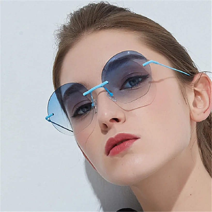 

Fashion Round Sunglasses Women Retro Metal Rimless Sun Glasses Brand Frameless Pink Glasses Famale Luxury Eyeglasses UV400