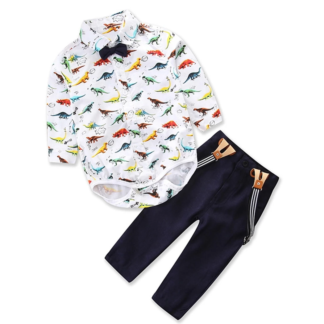

AmzBarley Baby Boys Long Sleeve Shirt With Bow Tie Suspenders Pants Infant Gentleman Birthday Party Suit