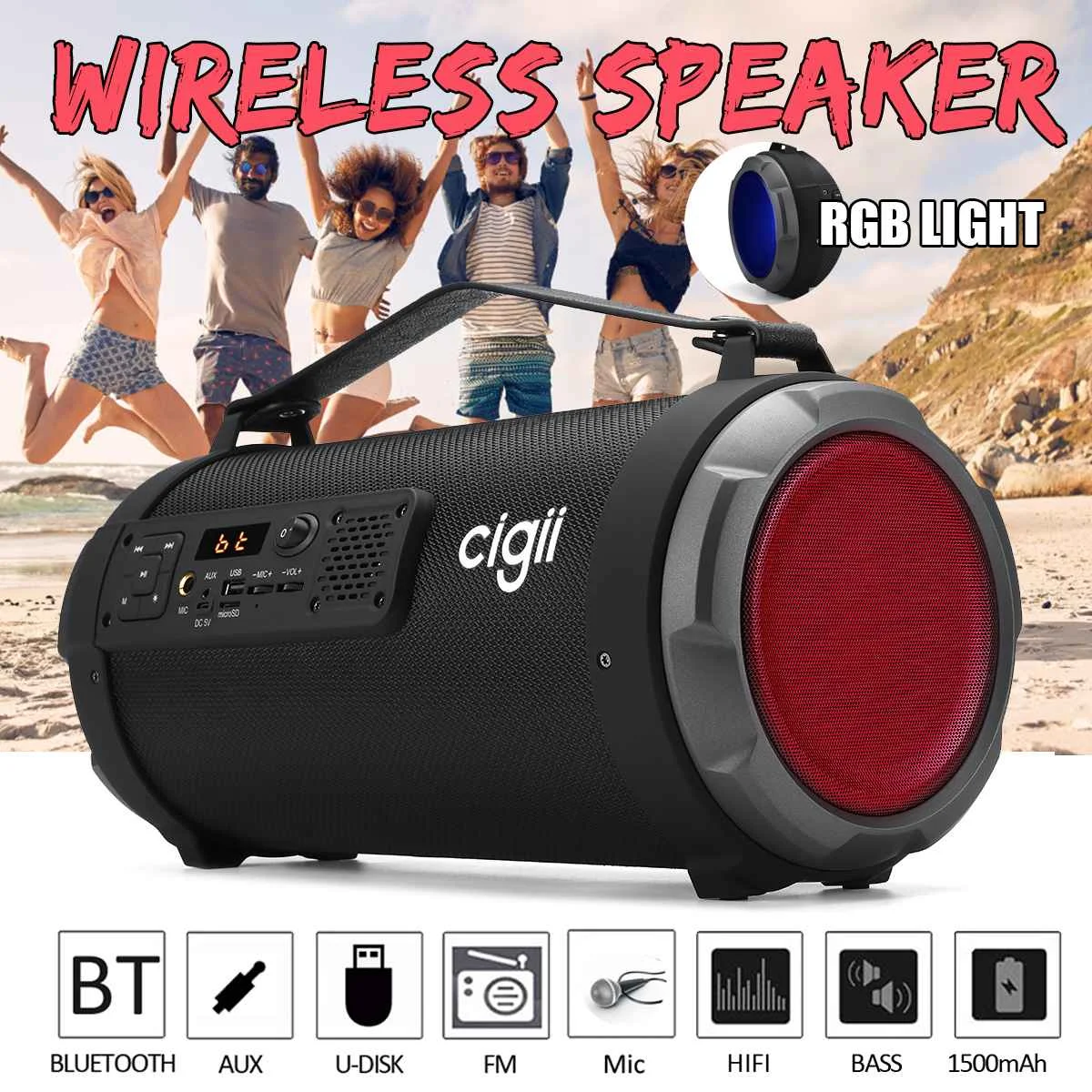

Portable bluetooth Speaker Powerful Wireless Outdoor Speaker Camping Party Subwoofer Surround Music with Colorful LED Light