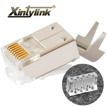 

xintylink ethernet cable connector rj45 plug cat6 network rg rj 45 8p8c modular cat 6 conector stp shielded rg45 gold plated 50u