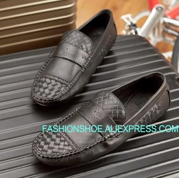 

2019 Fashion Weave Loafers Genuine leather Male Driving Boats Oxfords