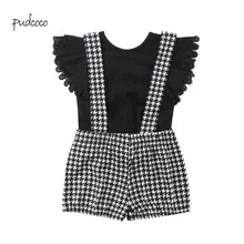 Pudcoco/Новинка года, брендовая футболка для маленьких девочек, топ, клетчатые штаны на бретелях, комплект одежды принцессы