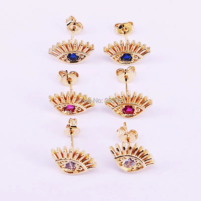 

10Pairs Gold Color Women Trendy Micro Paved Sparkling Zircon Eye Stud Earrings