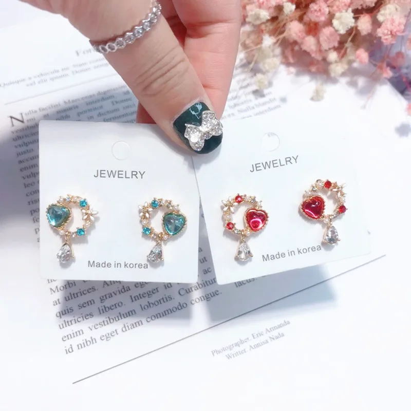 

2019 New Korean Crystal Love Heart Drop Earrings For Women Sweet Bowknot Wreath Crystal Long And Lovely Jewelry