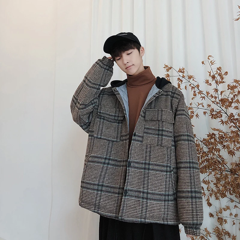 Incluso Coreano Edición ropa Tamaño 2018 Cachemira Suelta Nueva Abrigo Casual Black Sombrero Celosía khaki Invierno Gruesa Amantes Algodón Acolchada De Gran TpZ0wAxq