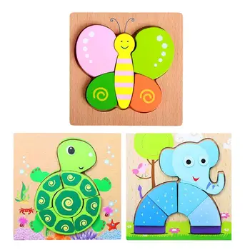 

3pcs Jigsaw Puzzles 3D Early Learning Educational Wooden Elephant Toy Chunky Puzzles Butterfly Puzzles Turtle for Girls Boys