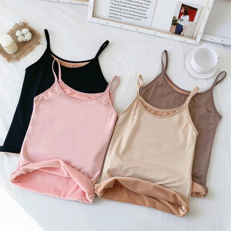 

2018 Winter Thickening Velvet Camis Top Women Pullovers Camisole Female Warm Tank Tops SS6081