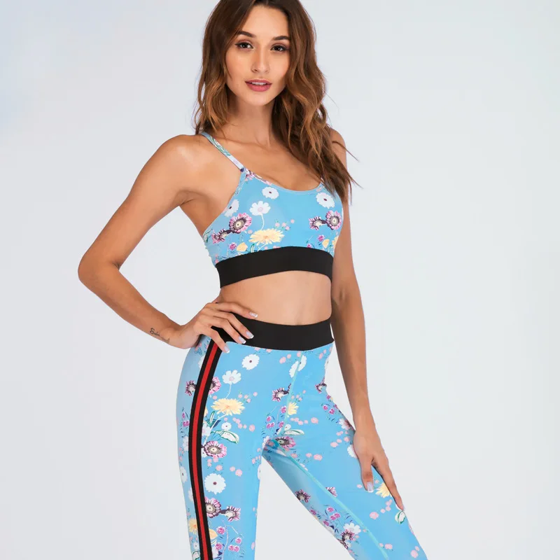 

Two Piece Yoga Sets Gym Fitness Sportwear Women Training Running Leggings Jogging Crop Tops Sport Bra & Tight Workout Suit