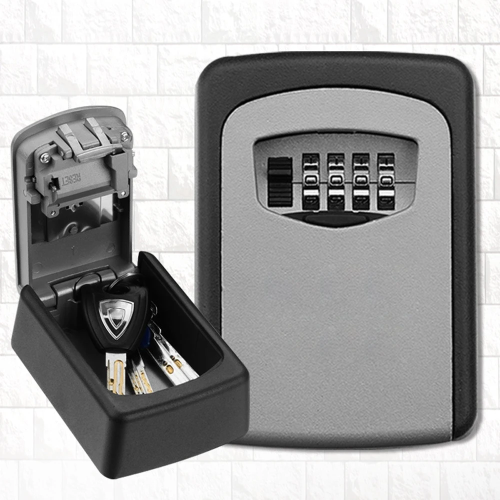 

Wall Mounted Outdoor Key Storage Lock Box 4-Digit Combination Password Key Safe Box Resettable Code Key Holder Hider