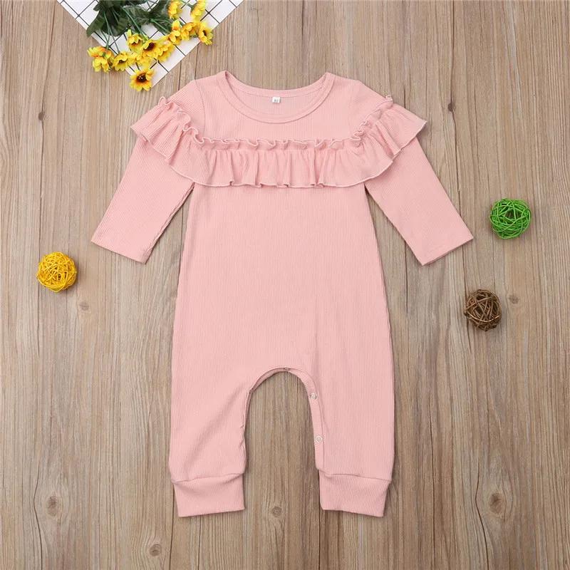 Ruffles Frilly Newborn Baby Girl Pink Cotton Long Sleeve Rompers Little ...