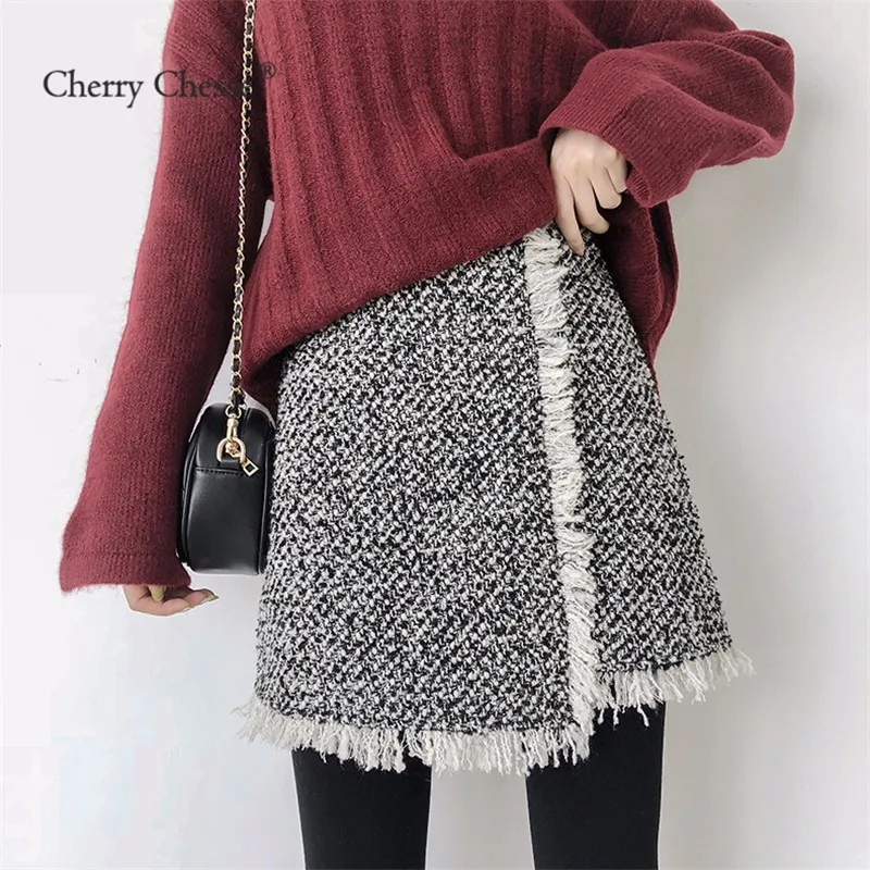 Cherry вая кисточка контрастная юбка асимметричная Империя Линия мини Женская
