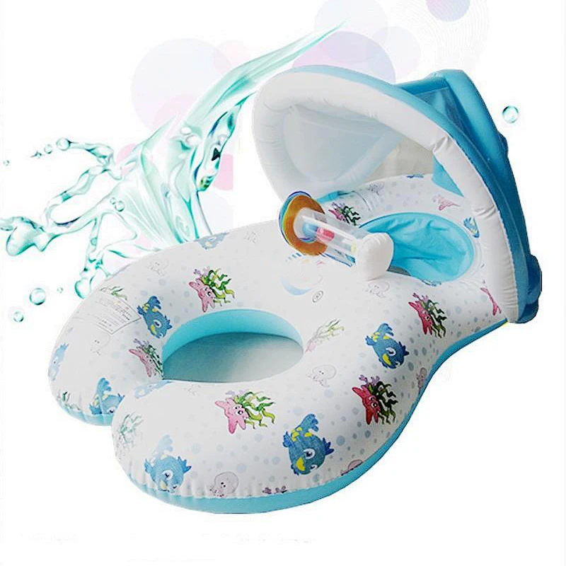 

Baby Inflatable Pool Float Neck Ring With Subshade Mother Children Swim Circle Inflatable Safety Swimming Ring Float Seat Toys