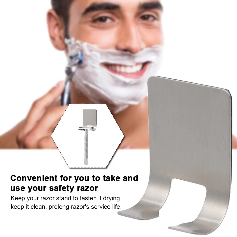 

New Men Shaving Shaver Shelf Stainless Steel Razor Holder Shaving Razor Rack Bathroom Self-adhesive Razor Hook Hair Art Tools