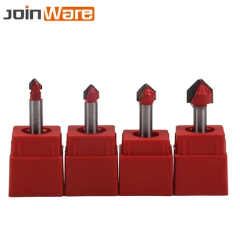

4Pcs Carbide Router Bit Wood Cutter Engraving Knife V Grooving Dual Flute Router Bit Set Woodworking Milling Cutter 1/4" Shank