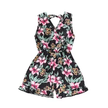 Новое поступление; Детский комбинезон на шнуровке с цветочным принтом; Одежда для маленьких девочек; комбинезоны без рукавов; штаны; комбинезон; От 1 до 6 лет