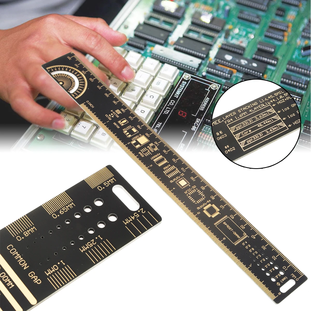 

Multifunctional PCB Straight Ruler 25cm 10 inch Measuring Caliper Tool Electronic Resistor Capacitor Chip IC Craft Ruler