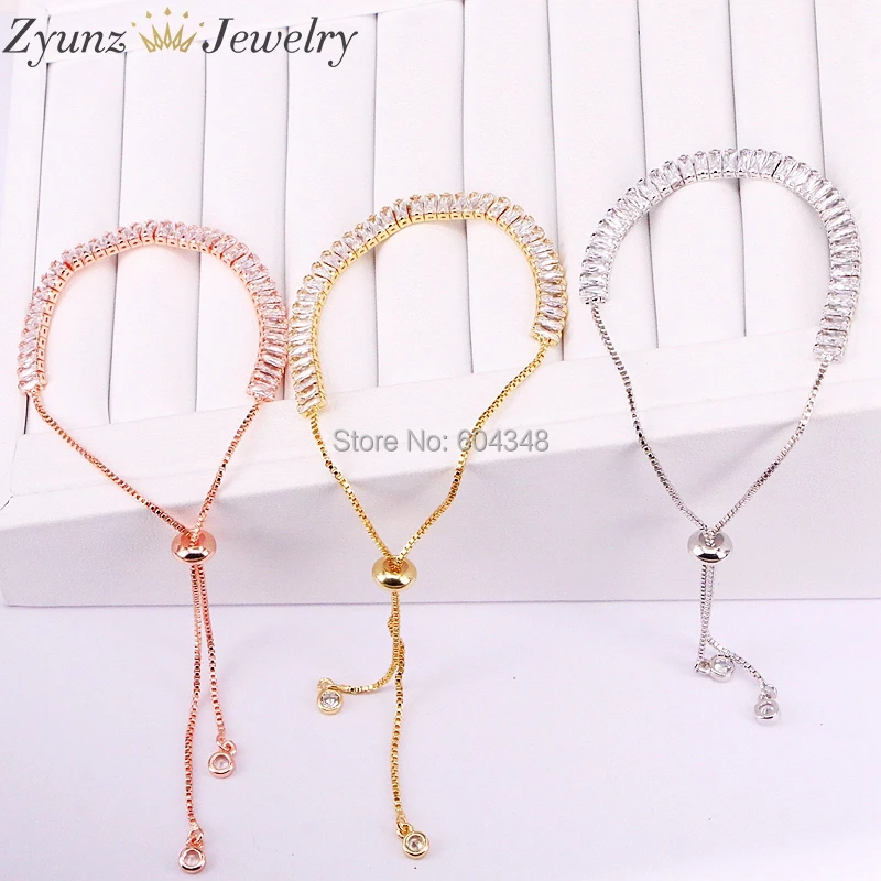 

10PCS Wholesale Clear Color CZ Crystal Tennis Bracelet CZ Chain slider Adjustable delicate Jewelry Bracelet For Men or Women