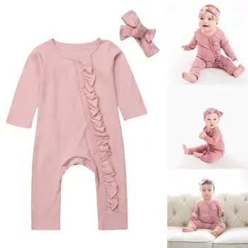 

Cute Baby Girls 2PCS Clothes Pink Cotton Romper Jumpsuit+Headband Clothes Outfits New