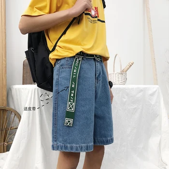 

2020 No belt Summer Men's Cowboy Harem Casual Shorts Male Fashion Cotton Mens Jogger Jeans Shorts For Men Loose Beach Shorts