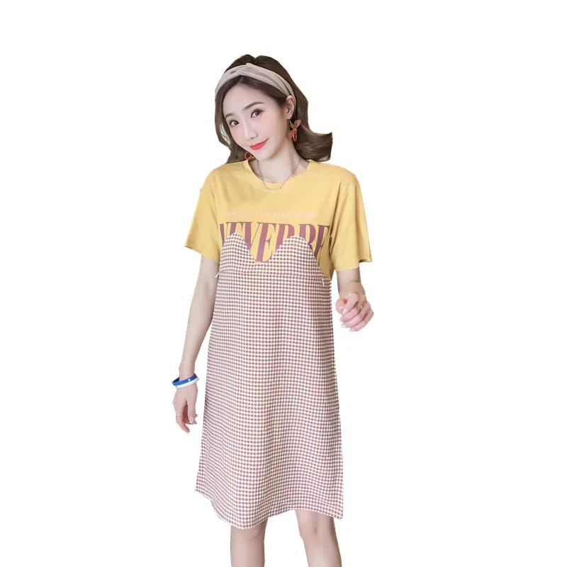 

Faux two pieces short sleeve pregnant women breastfeeding dress fashion printing hot selling summer maternity nursing dress nice