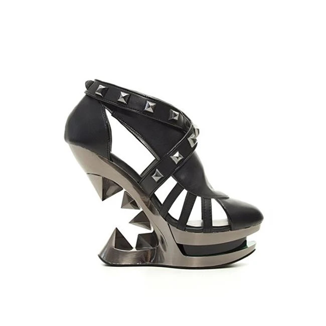 Hades KRACE-BLK-9 Krace Closed Toe Platform Iceberg Wedge Heel Studded Strap Shoes Black- Size 9 | Обувь
