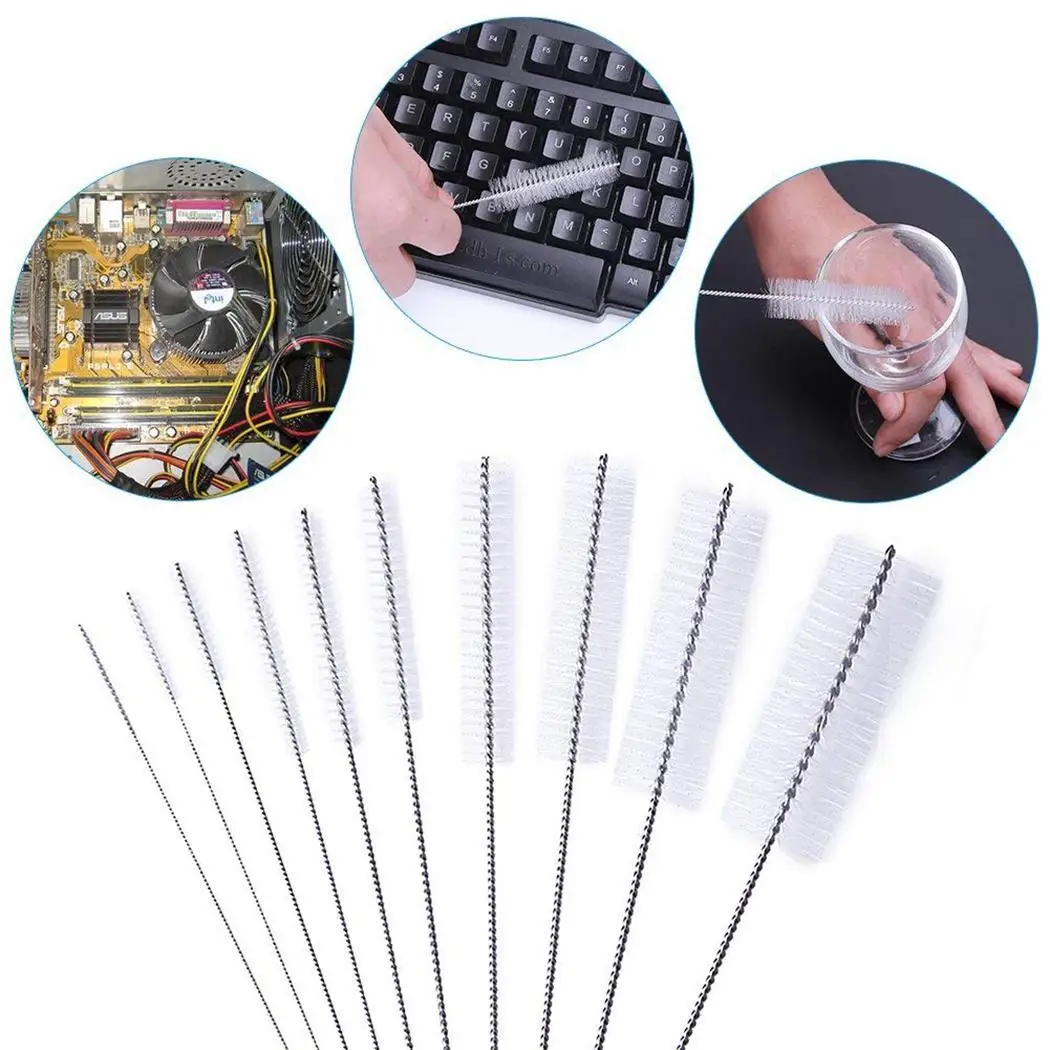 

10pcs Baby Milk Feeding Bottle Drink Water Cup Straw Washing Brush Cleaner Stainless Steel Handle Spiral Soft Hair Cleaning Tool