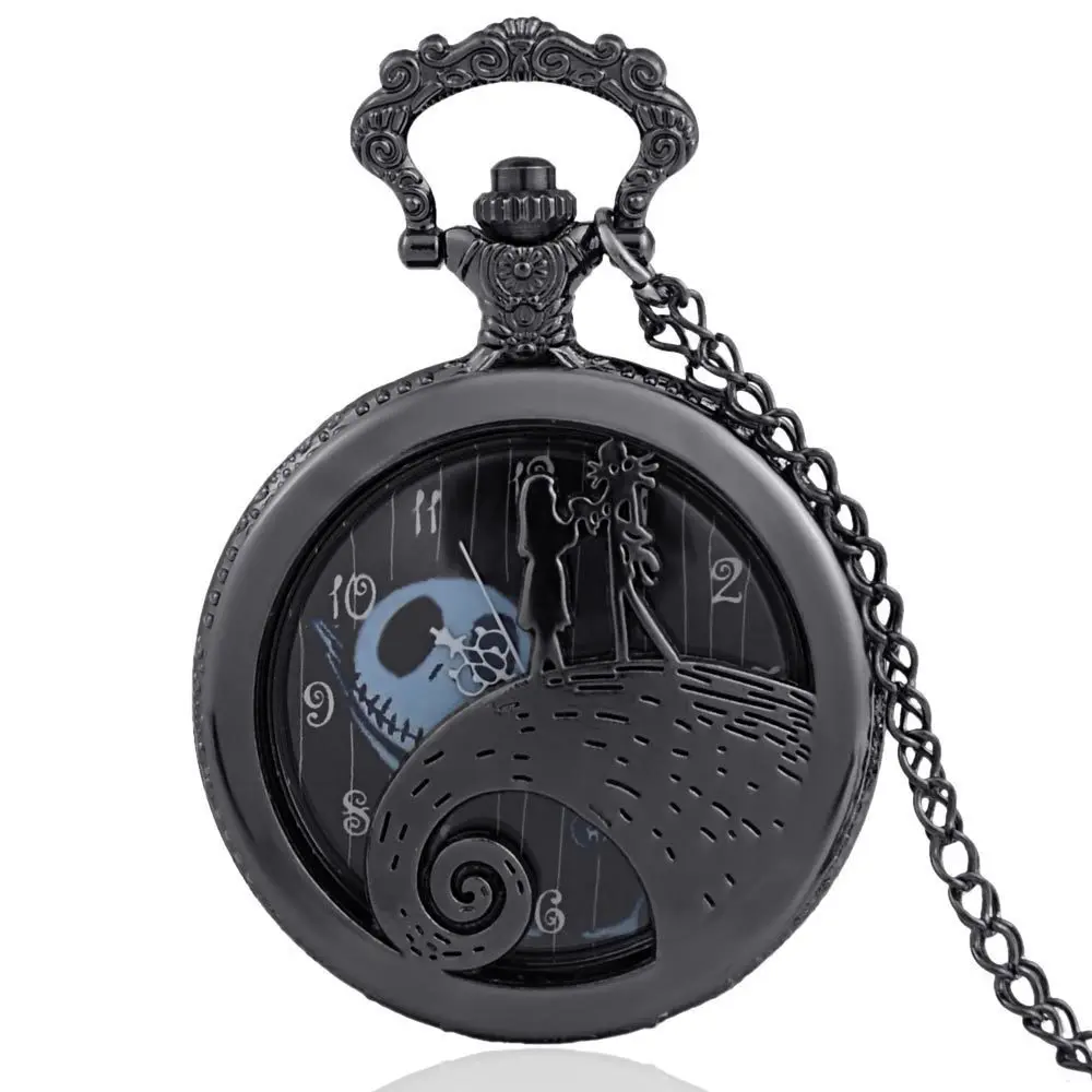 

Black Color Alice In Wonderland Hollow Surface Full Hunter Quartz Engraved Fob Retro Pendant Pocket Watch Chain Gift
